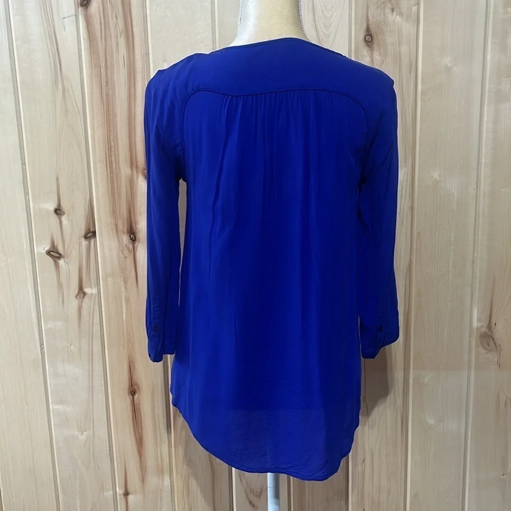 Anthropologie Maeve Blue Crescent Street Crochet Lace Half‎ Sleeve Top Size 4 - Picture 3 of 6